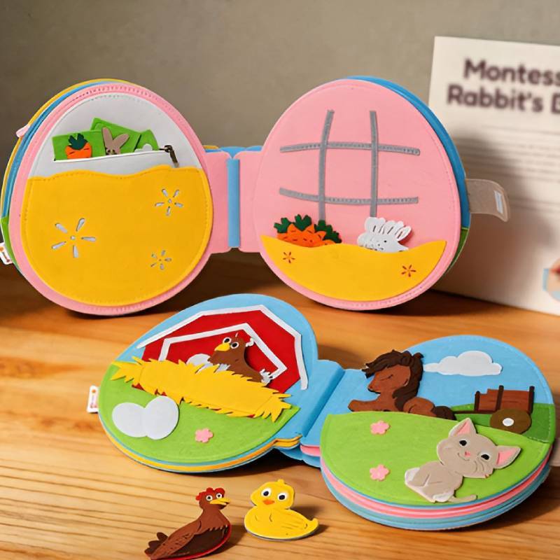 Rabbit Cartoon Portable Fabric Book With Felt Material For Kids Room Storage