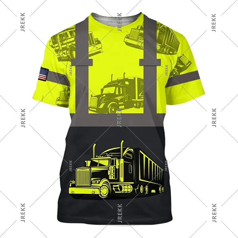 3D Print Funny Truck Driver Uniform T-shirt For Men O Neck Short Sleeve T Shirts Workwear Casual Personality Fake Stripe Tee Top