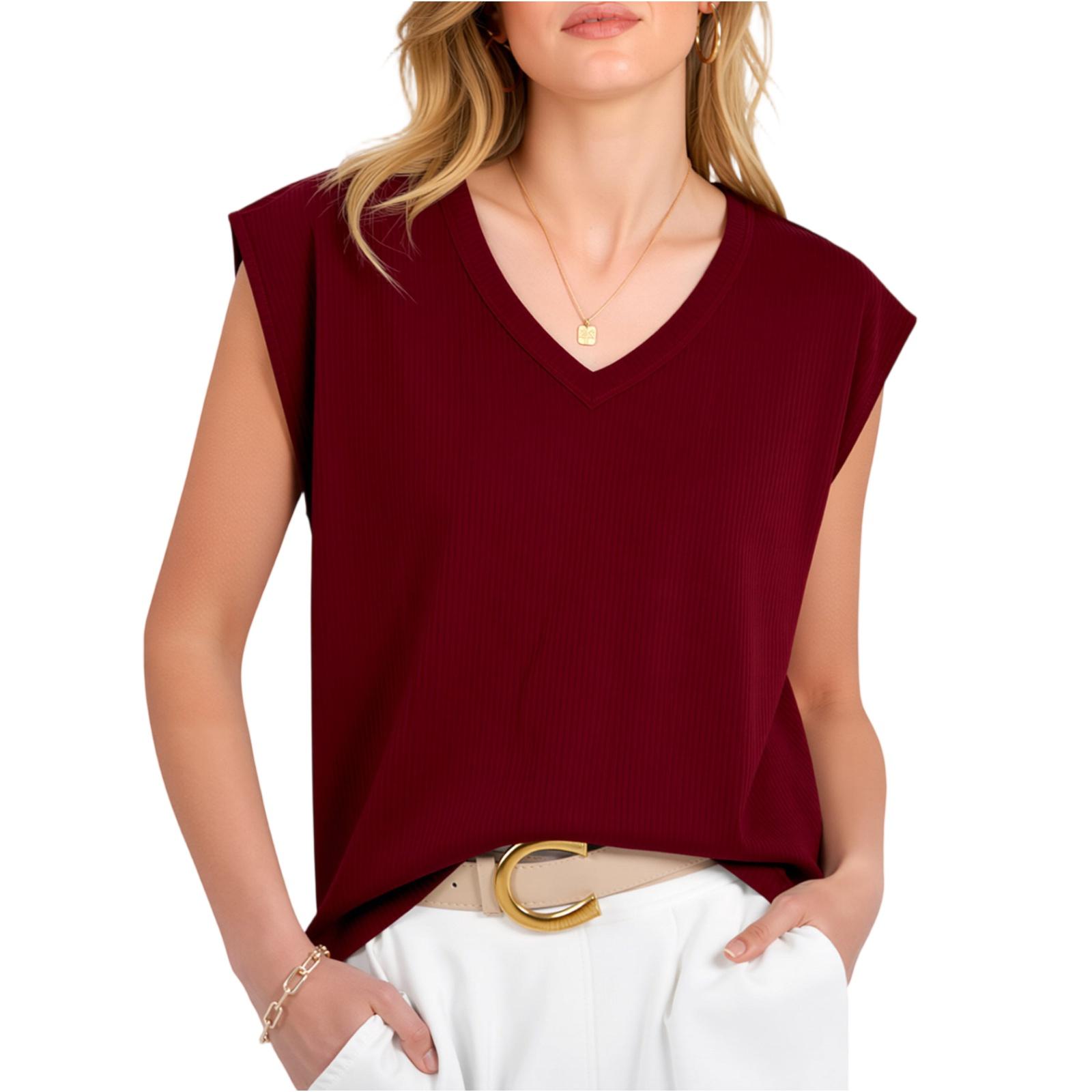 

Women s Stretchy V Neck Short Sleeve Slim Fit Casual Basic Top T Shirt Soft Lightweight Fabric Comfortable Everyday Wear M винний