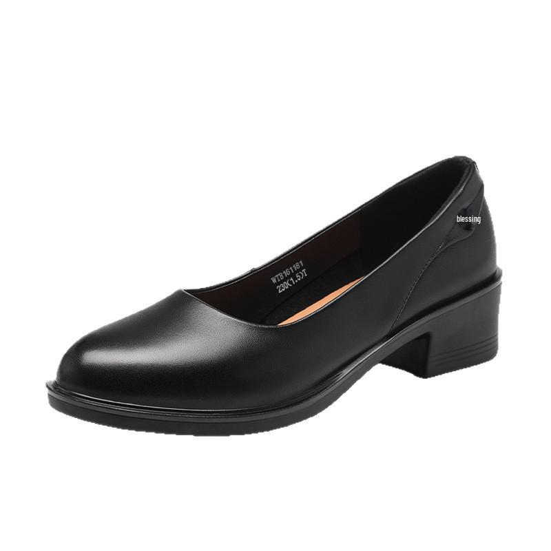 Red Dragonfly Spring 2026 Genuine Leather Women's Chunky Heel Loafers - Slip-on High Heel Work Shoes for Mothers
