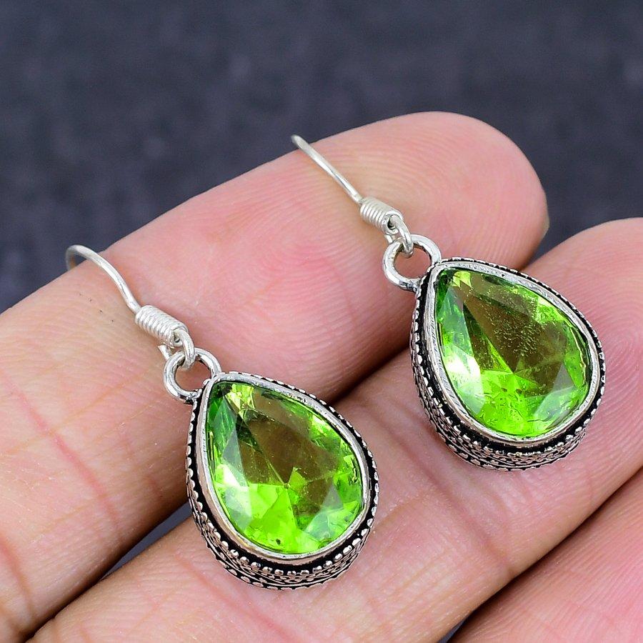 Peridot Gemstone Handmade 925 Sterling Silver Jewelry Earring 1.38" g6E42