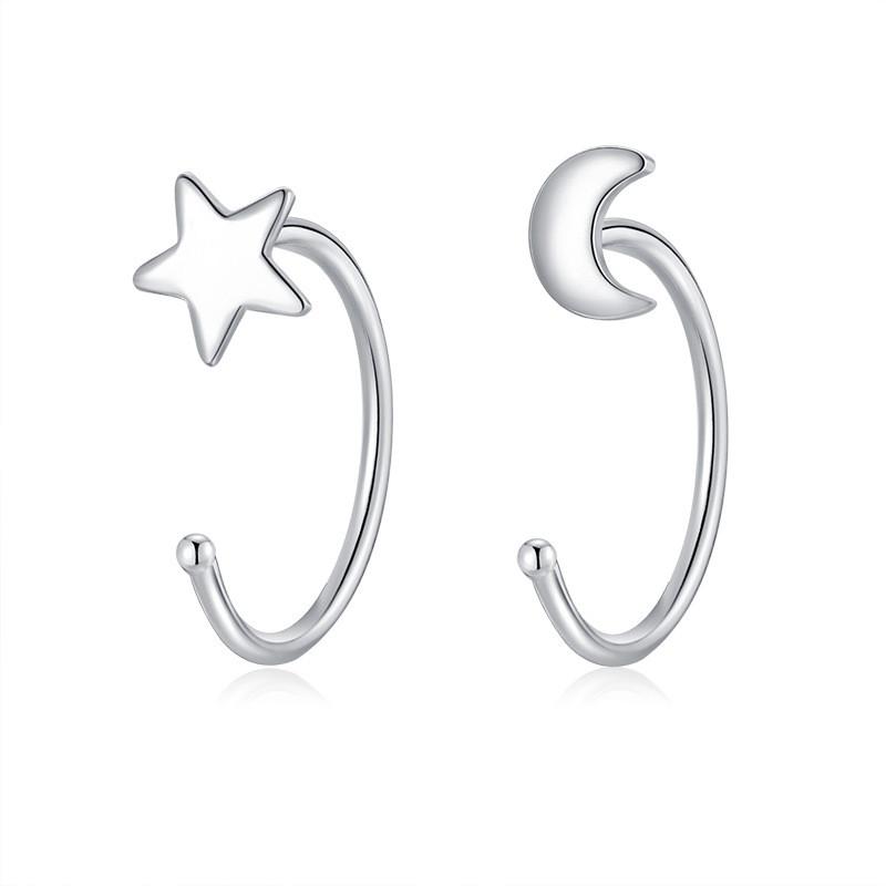 Earrings Silver Women Heart Flower Star Moon Butterfly Shape Decoration Stud