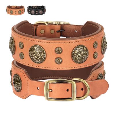 Collar de Cuero Genuino para Perro Collares Frescos con Pinchos y Tachuelas Collar Ajustable para Mascotas para Perros Medianos Bulldog Francés Labrador