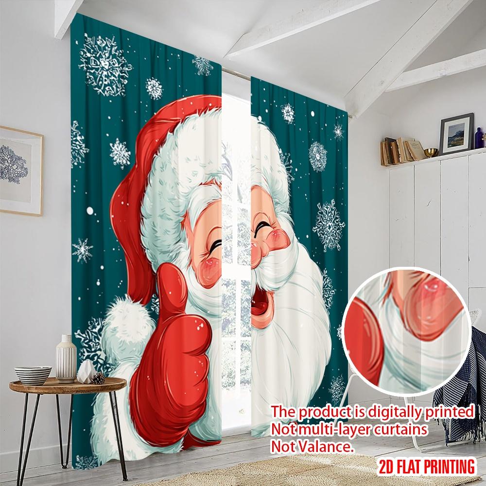 2pcs,2D Plane Printing Curtain Popular Cute Santa Claus Versatile 100% Polyester (without Rod) Decorations Inside Perfect for