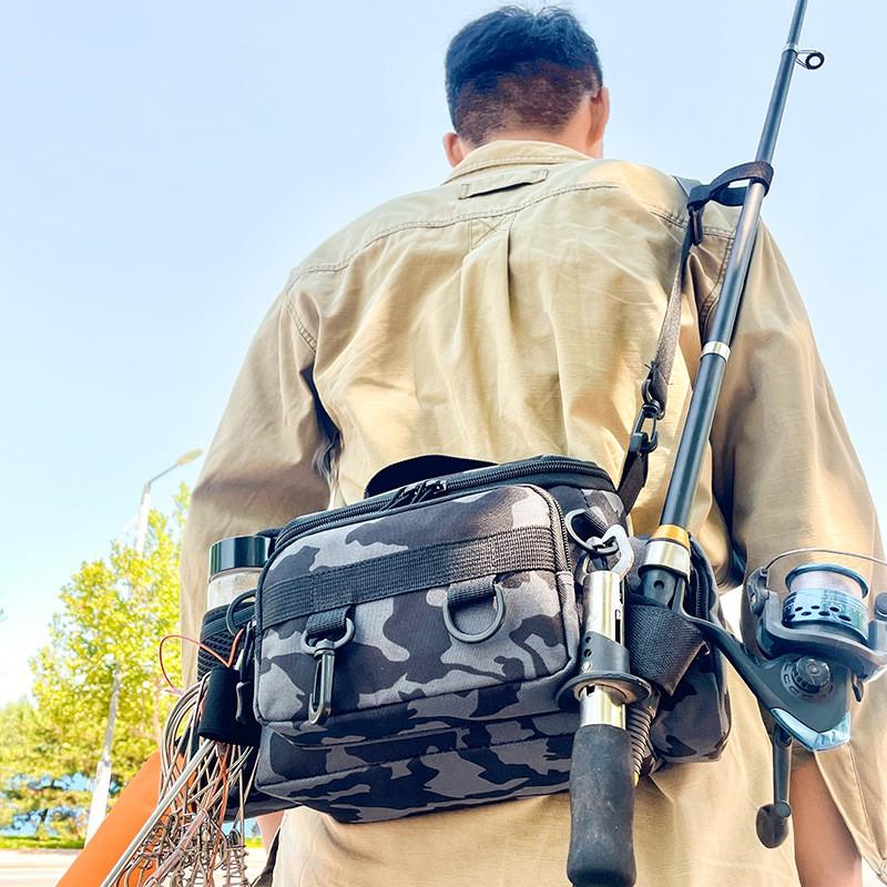Compact Fishing Tackle Bag Waist Pack Shoulder Backpack Lure Rods Reels Lines Baits Waterproof Oxford Fabric