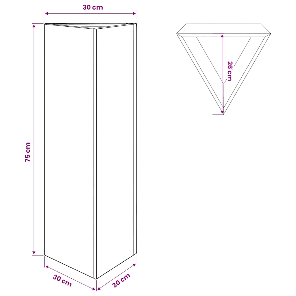 Plant Pot Anthracite Triangular 30 X 26 X 75 Cm Steel