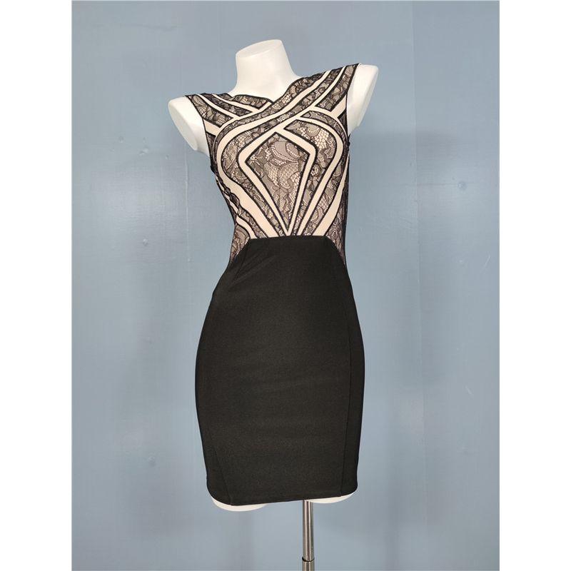 

Export Single Li s Summer New Arrival Waist-Slimming Slim Looking Temperament Commute Elegant Fashion Lace Hip-Wrapped Dress Women Black M(10)