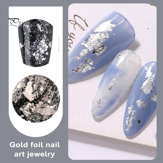 1 Box Nail Art Sequins Decoration Golden/Silver Color Irregular Tin Foil Flake DIY Manicure UV Gel Polish 3D Glitter Nail Decoration Accessories for