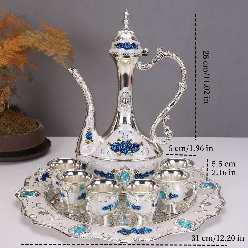 Exquisite Vintage Wine Glass, Alloy Home Wine Pot Wine Glass Set, European Wine Set, Wine Pot Home Living Room Decoration, 1Set