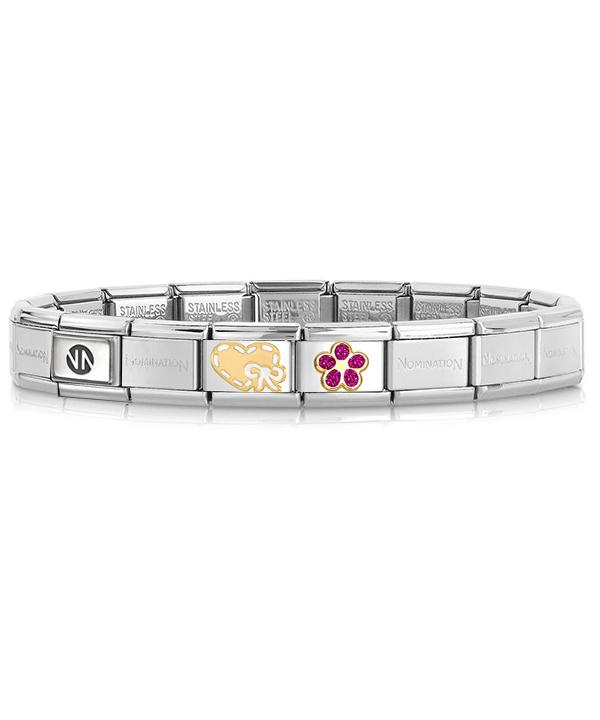 Nomination Bracelet Steel Composable Glitter Flower Ribbon Heart Set Steel-Set70