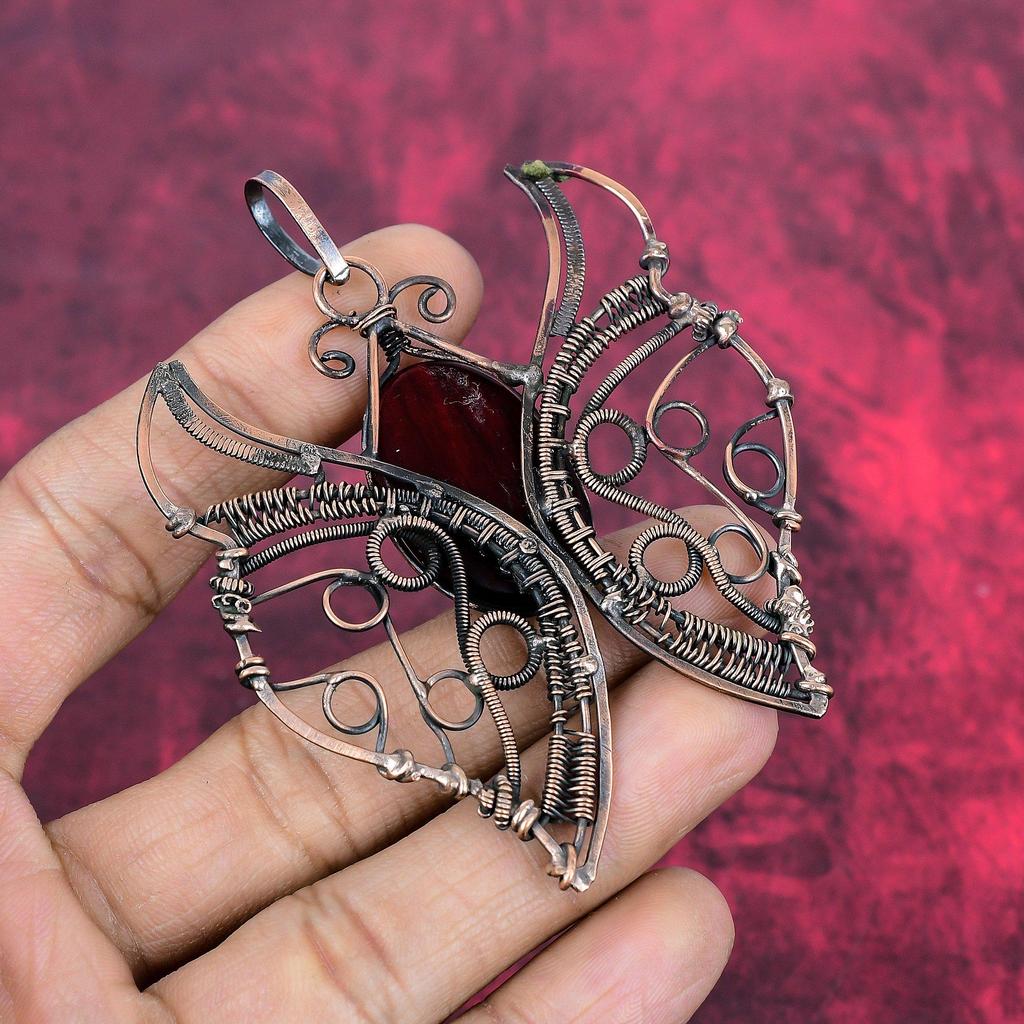 Red Fire Labradorite Pendant Copper Wire Wrapped Gemstone Pendant Handmade Jewelry Butterfly Pendant Engagement Gifts Antique Copper Jewelry