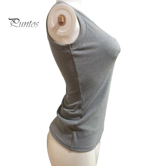 Tank Vest Casual O Neck Ribbed Top Sleeveless Blouse for Sports