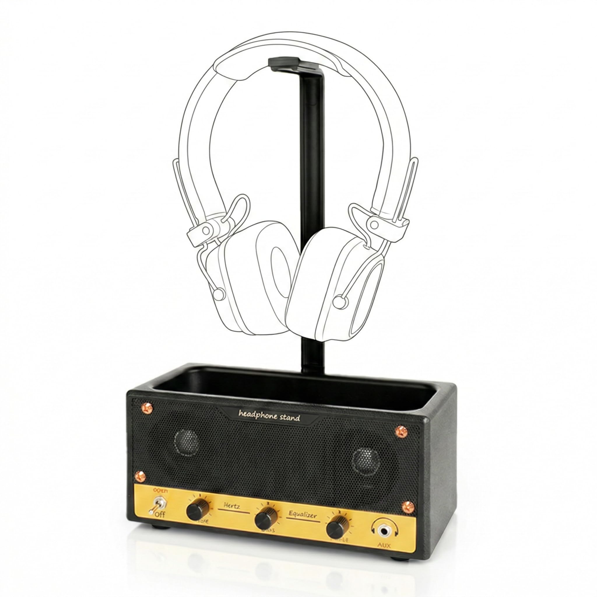 

Hozuka Headphone Amplifier Retro with Storage Desktop Headphone Arched Prevents Holds Small Items Organizes Music Black Stand, Style, Design, Tray, чорний