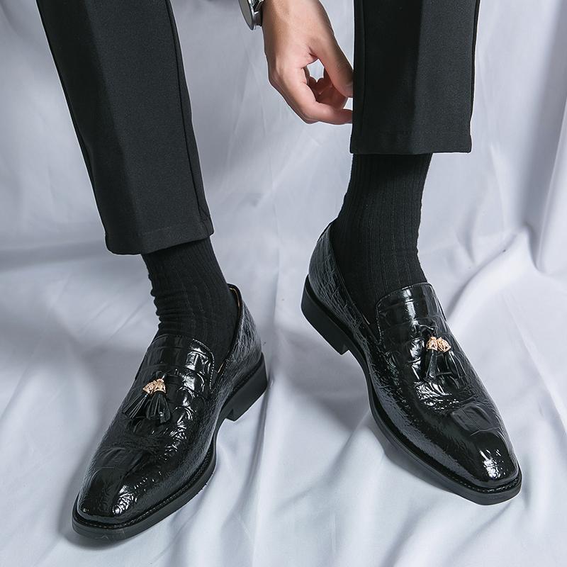 FashionMen ציצית נעלי עור נעלי שמלת עסקים בעבודת יד נעלי קז'ואל נעלי שרוכים נעלי גברים פלטפורמת מוקסינים להחליק