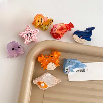 Cute Marine Animal Hair Clips Colorful Acetate Cartoon Whale Dolphin Octopus Small Decorative Hair Clips for Girls