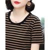 JKASHDK Damenmode Casual Sommer Frühling Streifendruck Kurzarm O-Ausschnitt Blusen & Hemden