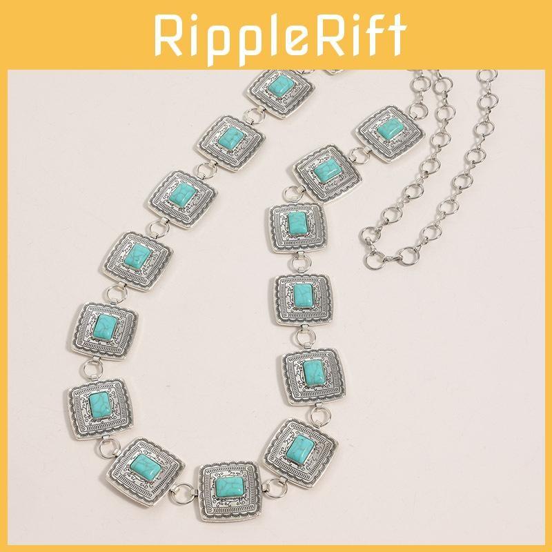 Waist Style Bohemian Chain With Turquoise Carved Floral Design Accessory Women