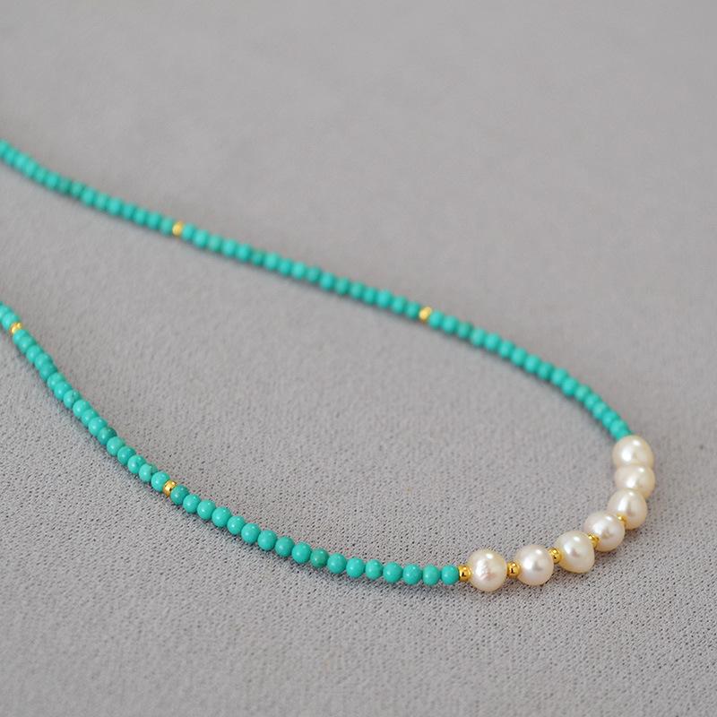 French niche design retro literary freshwater irregular pearl turquoise beaded simple classical temperament necklace