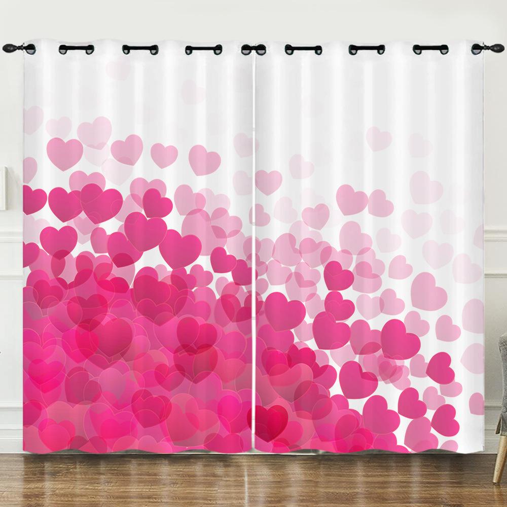Valentine'S Day Girl Heart Pink Love Rose Digital Printing Curtain Blackout Punching