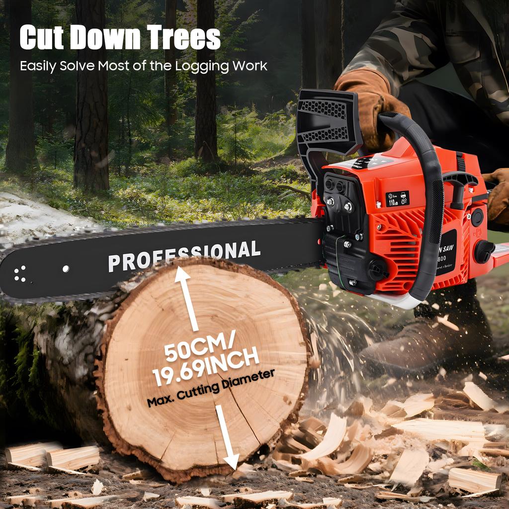 58cc Bensinmotorsag 20 Tommer Profesjonell Kraft 2,6KW Motorsag for Trekapping Tømmerhogst Gård Hage Skogbruk