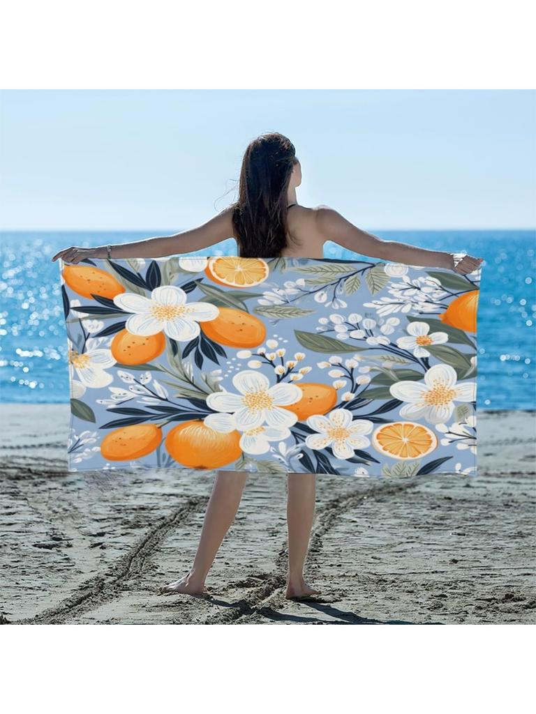 Fruit Orange Florals Large Beach Towel Microfiber Beach Towels for Adults Quick Pool Towel Travel Compact Bath Towel Sandproof