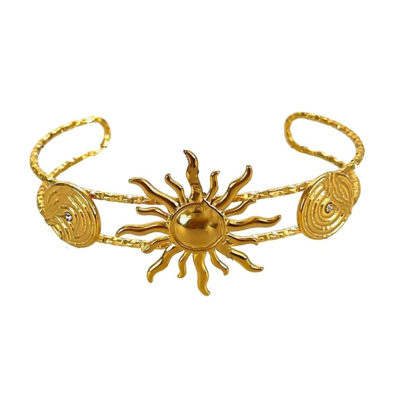 Adjustable Oceanic Starfish Shell Sun Design Stainless Steel Statement Bracelet Open Bangle Accessory For Women