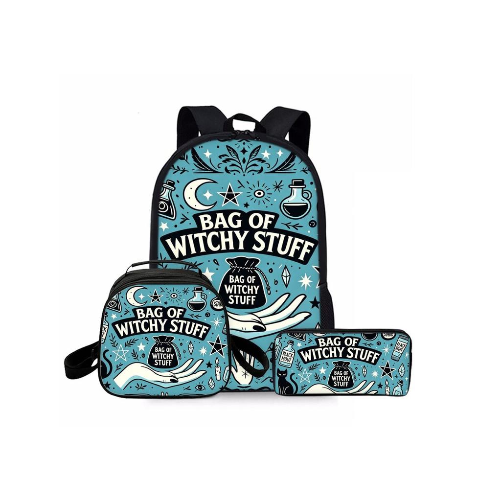 One Eyed Monster Print Three Piece Rucksacks Set for Boys Plus Girls Best Gifts 2D Flat Animated School Carrier for Children