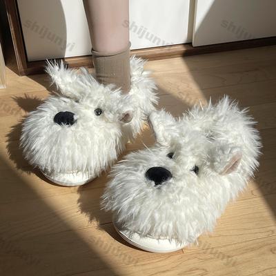 Pantofole da donna carine con cucciolo in cotone 2025 inverno pantofole da interno morbide e calde donna antiscivolo peluche suola morbida piatte casa pantofole di cotone