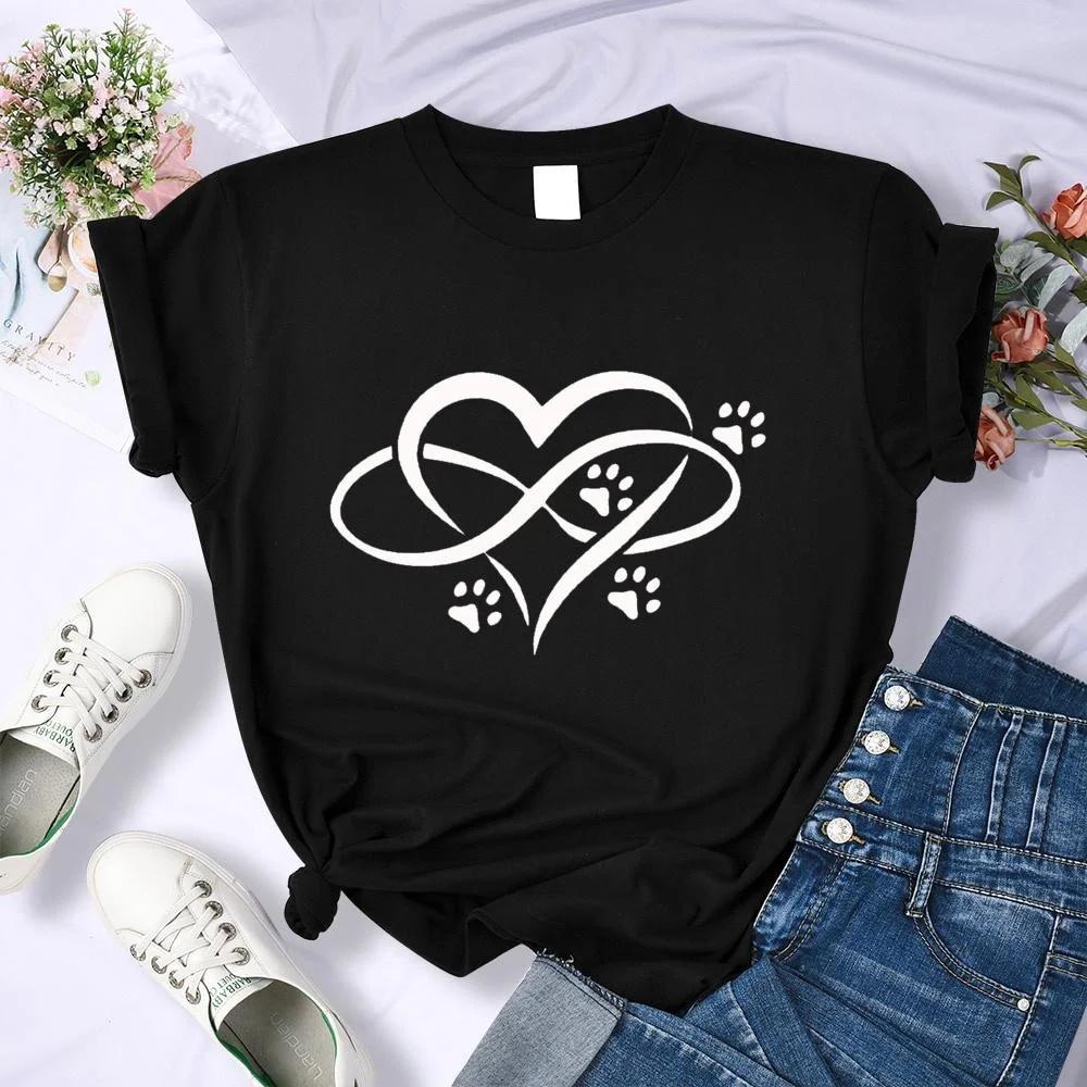Women's New Fashion Heart-shaped Pattern Dog Paw Print Shirt T-shirt Casual Personalized Women's Printed Shirt Blouse