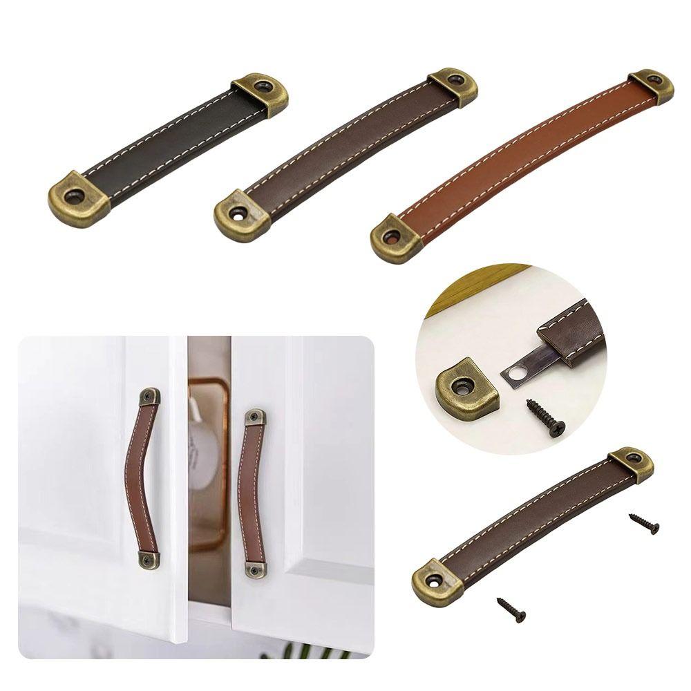 Portable Leather Furniture Handles Universal with Screws Wardrobe Drawer Door Pulls Kitchen Cabinet Handles