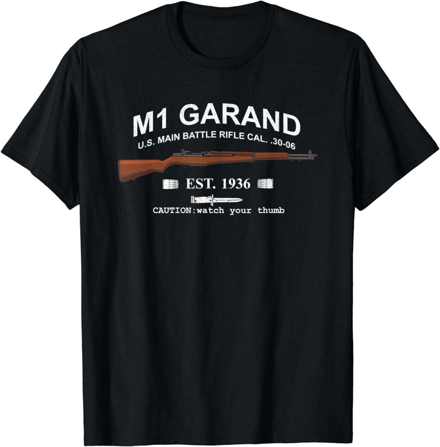 M1 Garand Rifle Gun WWII Watch Your Thumb EST 1936 Men T-Shirt Short Sleeve Casual Cotton Summer T Shirt S