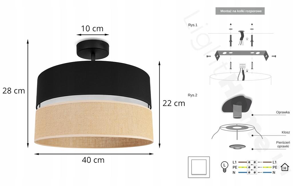 CEILING LAMP JUTE LAMPSHADE 40cm BLACK