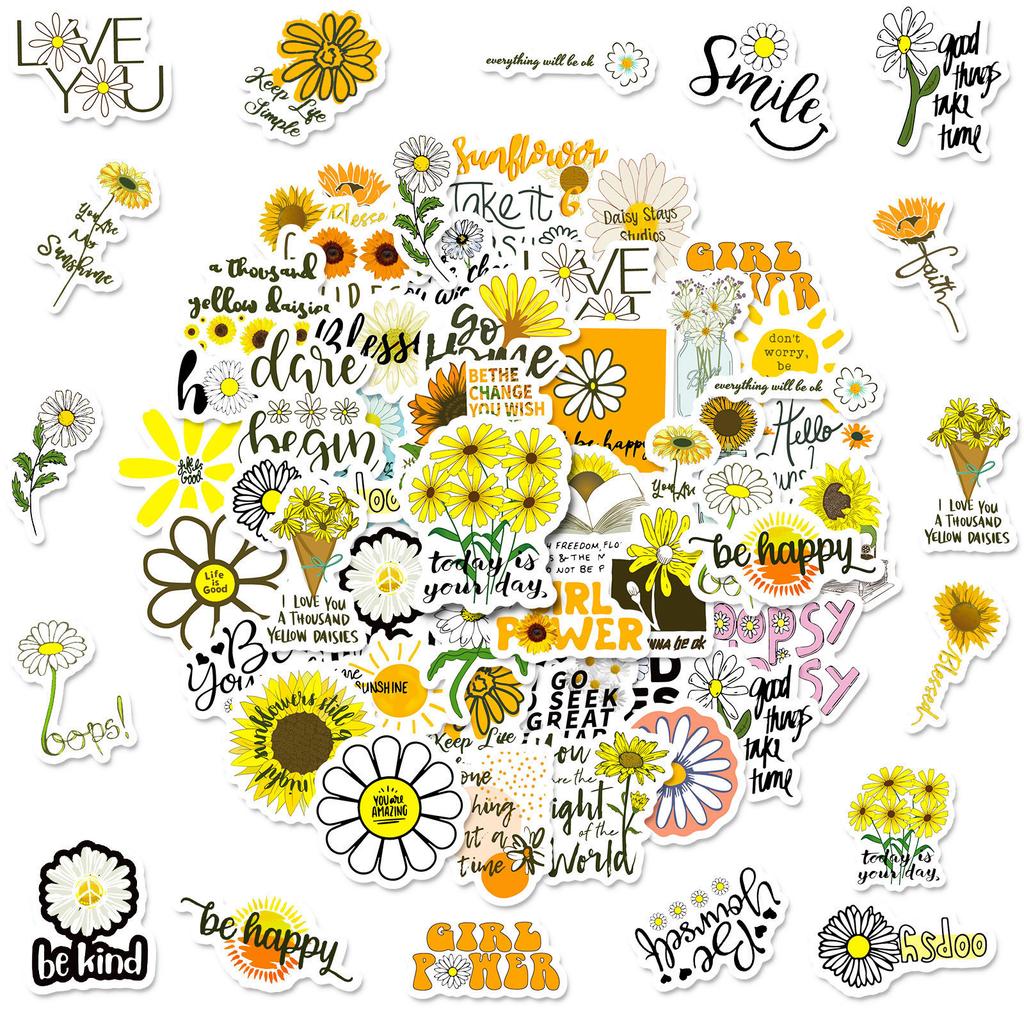 50 Small Size 4cm Text Stickers Sunflowers Water Cup Trolley Box Motivational Text Stickers