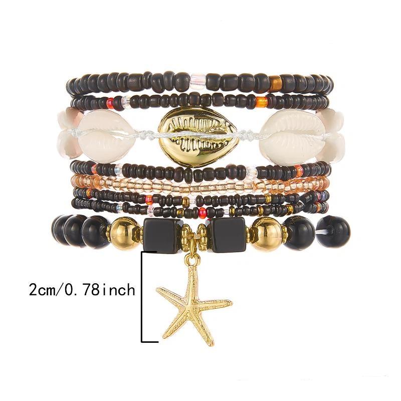 Boho Reisperlen Seestern Anhänger Armbänder Für Frauen Sommer Ozean Strand Muschel Charme Mehrschichtiges Armband Set