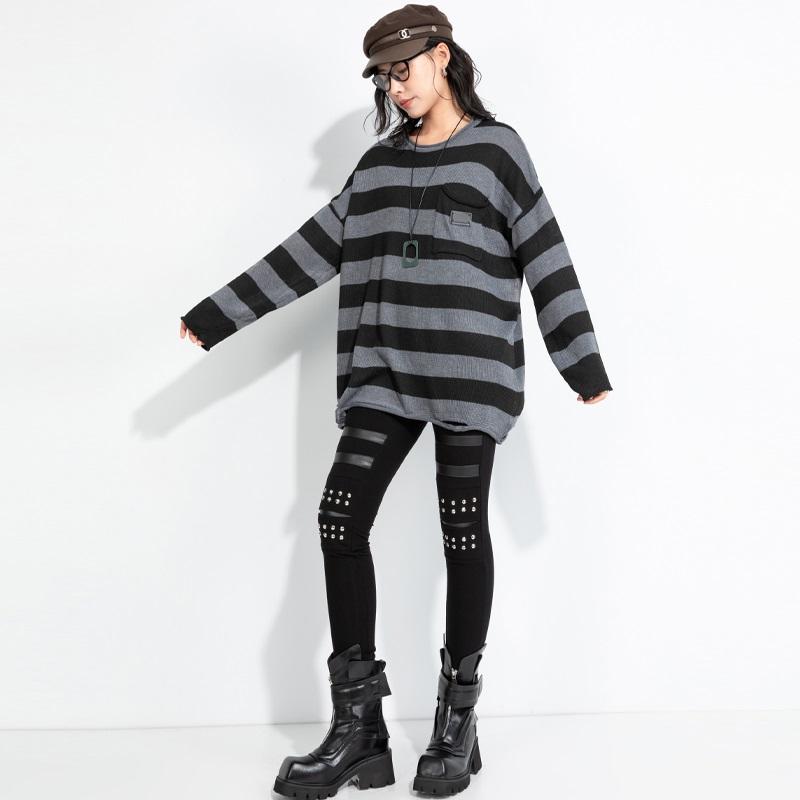 Gestrickt lässig übergroß vintage Streifen locker Frühling Herbst Pullover Damenpullover