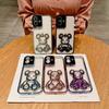 Quicksand Violent Bear Applicable IPhone 16 Mobile Case Transparent Apple 16 ProMax Lens Stand Protective Case for Women