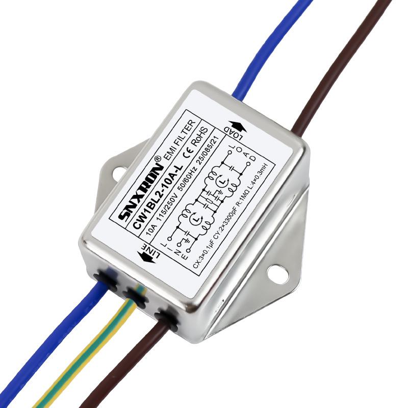 EMI Power Filter CW1BL2-10A-L040, Double Stage, Single Phase, 220VAC, Lead Type, Options: 3A, 6A, 10A