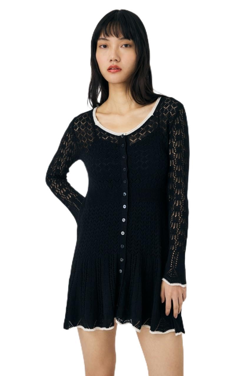 

ВЯЗАНОЕ МИНИ-ПЛАТЬЕ С КРУЖЕВОМ-ПРОШВОЙ С ПЕТЕЛЬКАМИ FREE Черный [MOUSSY] 010ISS73-4611 Женское чёрный