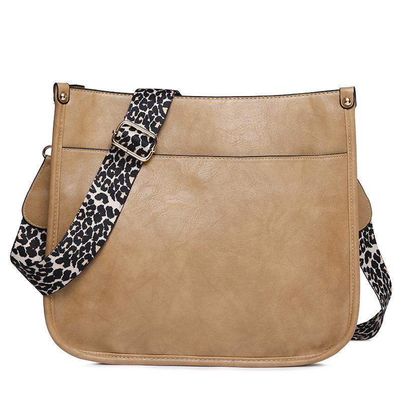 Leopard print leather women's bag generation wide shoulder strap design single shoulder messenger bag niche commuter mailman bag