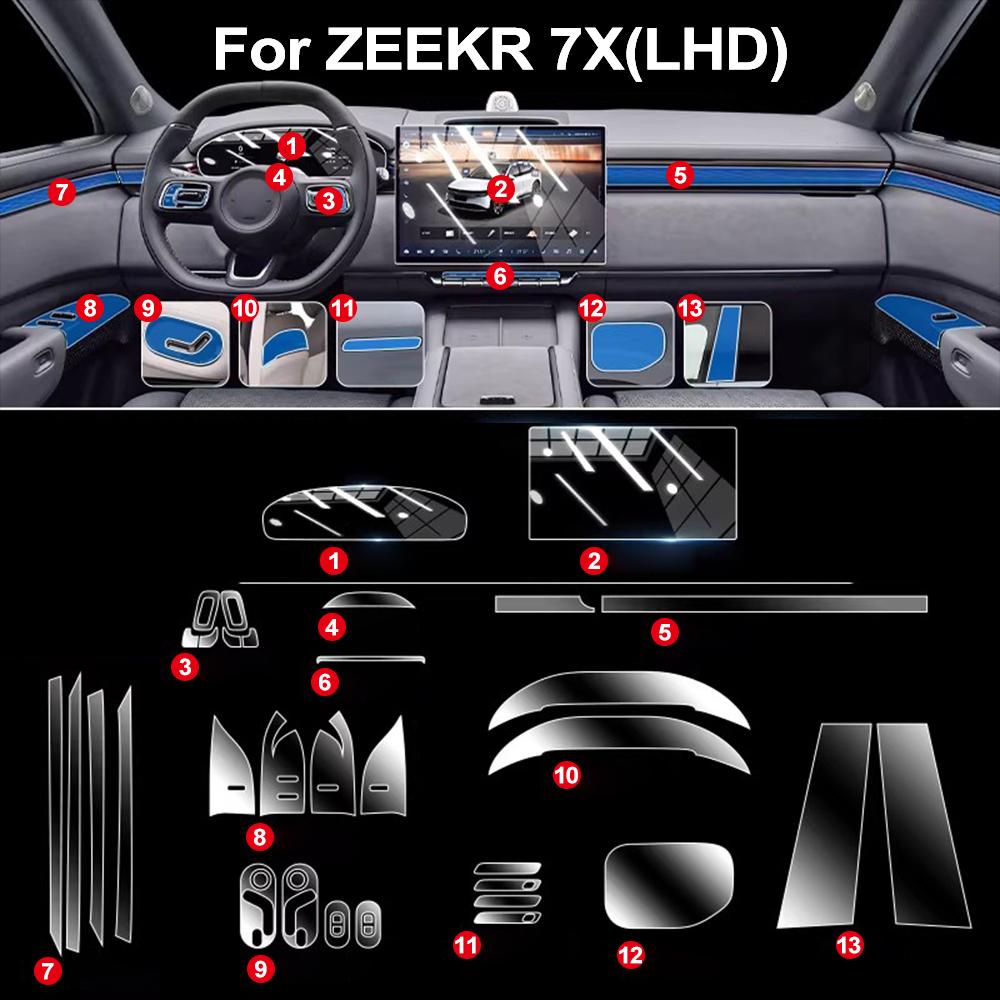 Car Pre-cut Transparent TPU Navigation Gear Panel Center Console Anti-scratch Sticker Film for ZEEKR 7X 2025 2025 Accessories