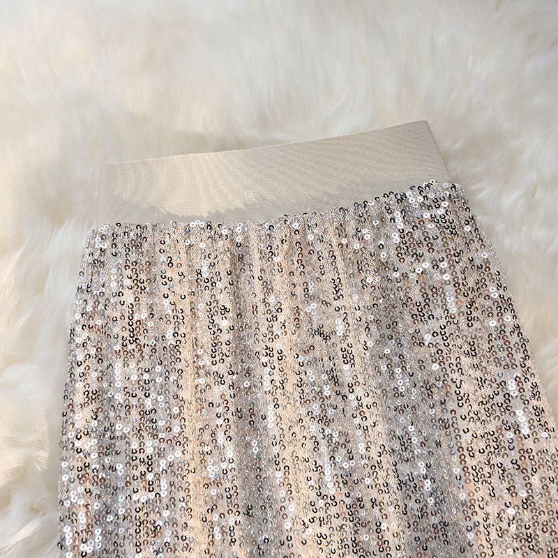 Sexy Sequin Skirt  Mid Length Women's Bag Buttocks  A-line One Step Skirt