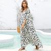 Leopard Print Quick-Dry Cover-Up Kaftan Robe With Belt Beach Vacation Swimwear Outer Layer Plus Size