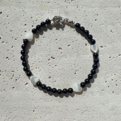 KIETIMOOR Black Heart Bracelet (Silver 925) Black Heart Onyx Mother-of-Pearl Silver Bracelet