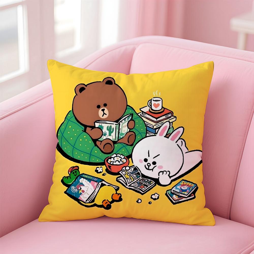 Anime Line Town Brown Bear And Cony Cushion Cover Comfortable Reversible Pillow Cover Ideal For Car Sofa Bedroom & Beyond