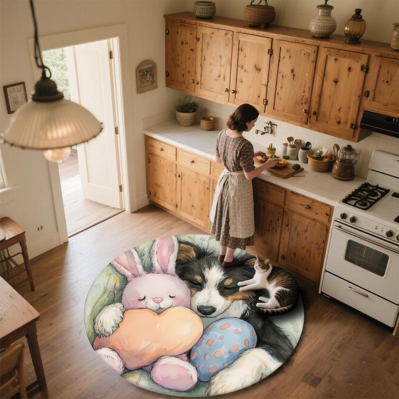 Plush Dog,Round Area Rug,Carpet Rug for Living Room Bedroom Sofa Playroom Decor,Non-slip Floor Mat