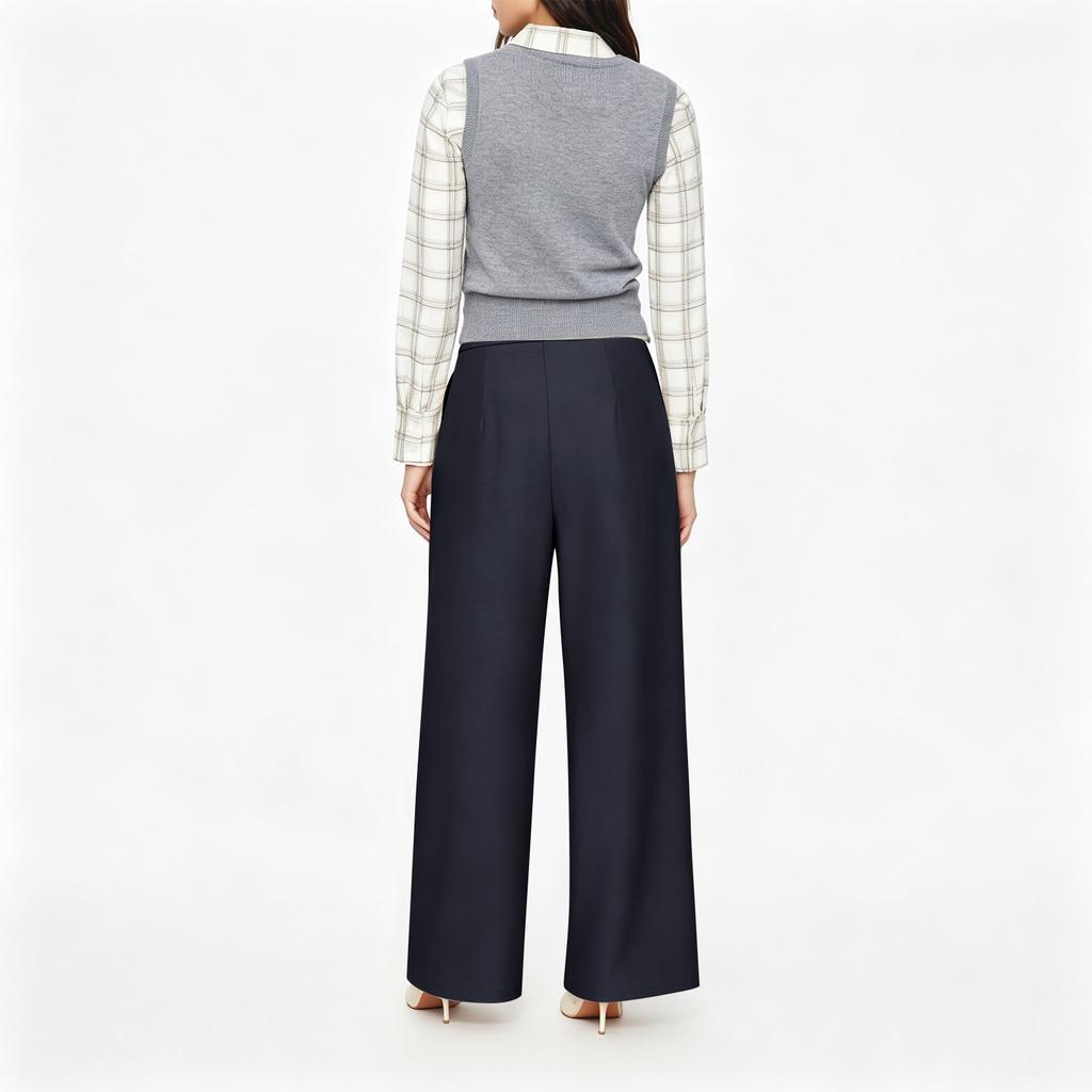 Women's Mid- Pleated Wide Leg Pants with Tie Waist, Loose Fit Casual Long Trousers for Daily Wear