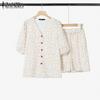 ZANZEA Women Summer V-Neck Bubble Short Sleeve Shirt Pocket Shorts Two Piece Suit Sets