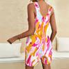 Women Plus Size Printed Sleeveless Romper Scoop Neck Loose Fit Short Length Patch Pockets