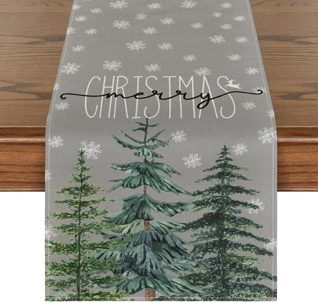 Winter Table Runner,Snowflake Decor, White, Gold, Table For Table, Seasonal, Christmas, Holiday, Home Decor