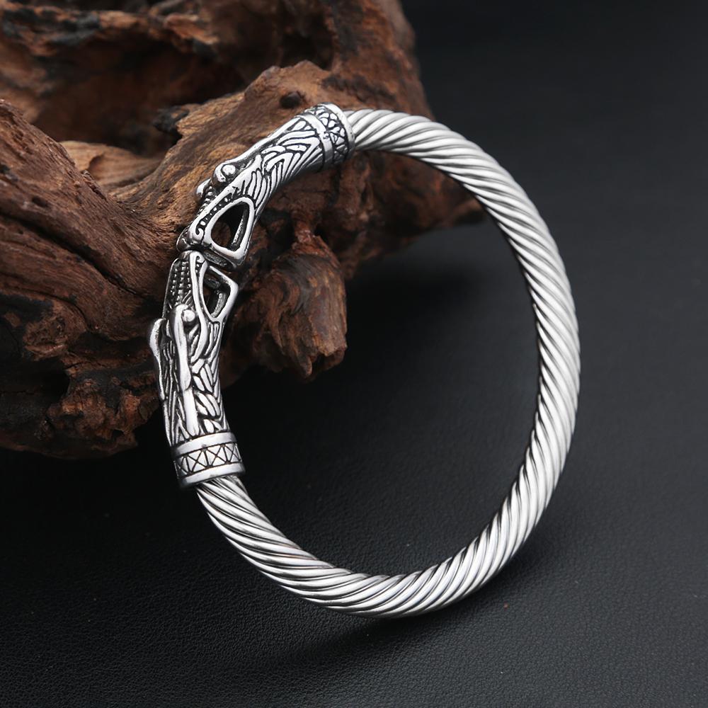 Vintage Nordic Vikings Dragon Bracelets 316L Stainless Steel Open Cuff Bangle Men Fashion Jewelry